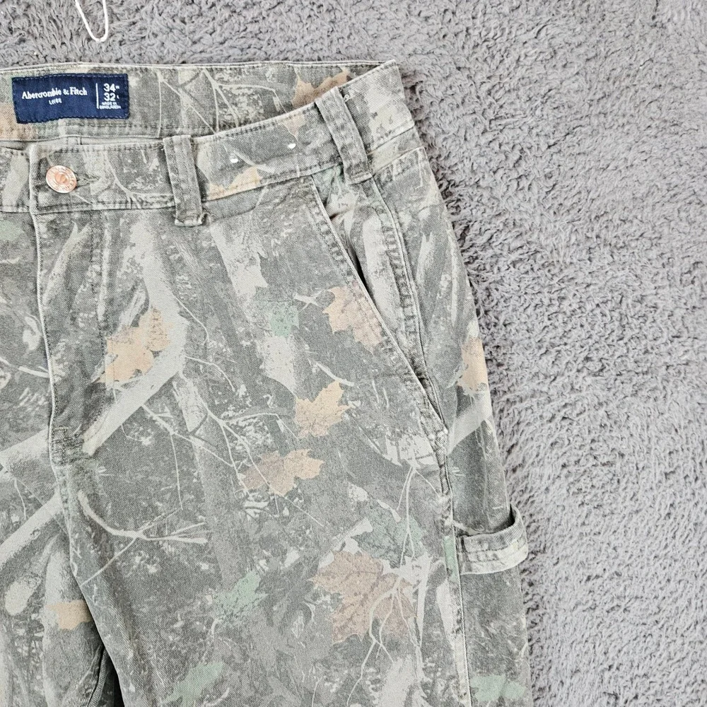Abercrombie & Fitch Mens Loose Carpenter Pants 34x32 Green Camo